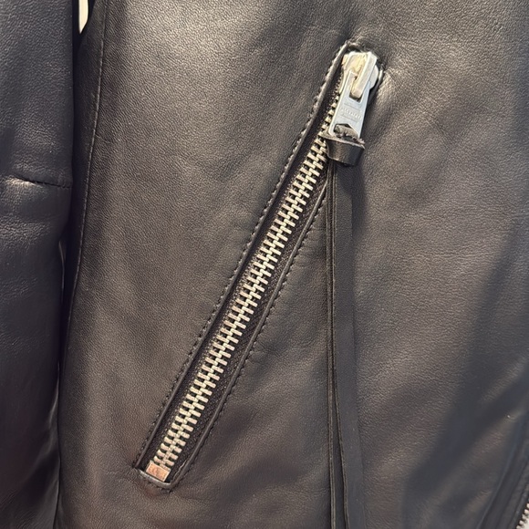 All Saints Dalby Slim Fit Leather Biker Jacket Womens UK 14, US 10, EU 42, black - Picture 4 of 8